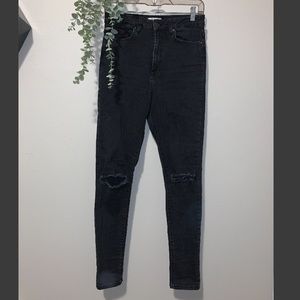 Black Slit Knee Skinny Jeans